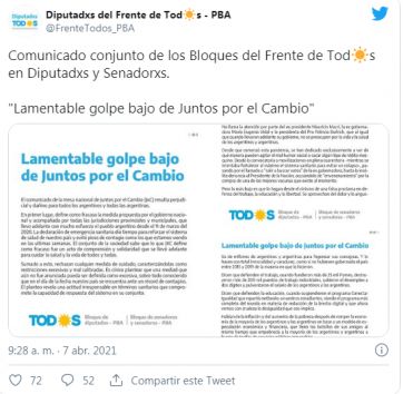 Fuerte cruce desde el oficialismo al comunicado de Juntos por el Cambio