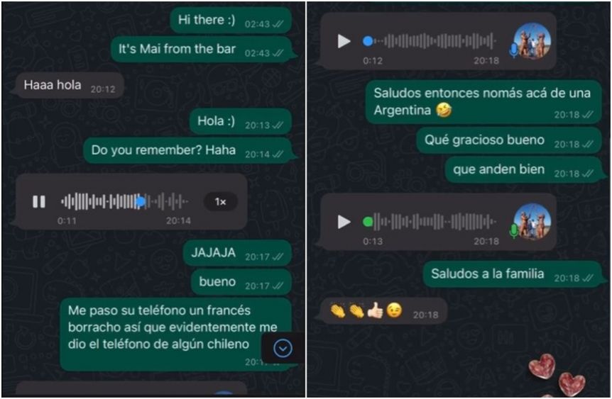 Conoció a un francés en el boliche, le pasó mal su número y terminó chateando con un chileno