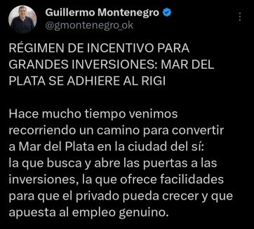 Montenegro: “Mar del Plata se adhiere al RIGI”