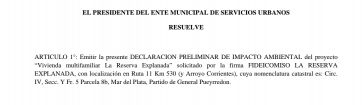 “La Reserva”: piden que se revoque la declaración preliminar de impacto ambiental del EMSUR