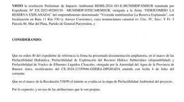 La Reserva: el EMSUR emitió una nueva declaración preliminar de impacto ambiental