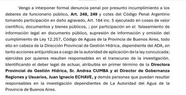 La Reserva: presentaron una denuncia penal contra funcionarios provinciales por incumplimiento de deberes