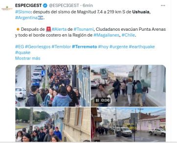 Un fuerte temblor de 7.5 se sintió en Magallanes: algunas zonas de Ushuaia fueron evacuadas