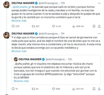 Delfina Wagner cruzó a Alfa de GH y lo humilló en las redes